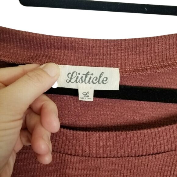 Listicle‎ Womens Rust Button-Shoulder Long-Sleeve Ribbed Top Size Large - Picture 3 of 10